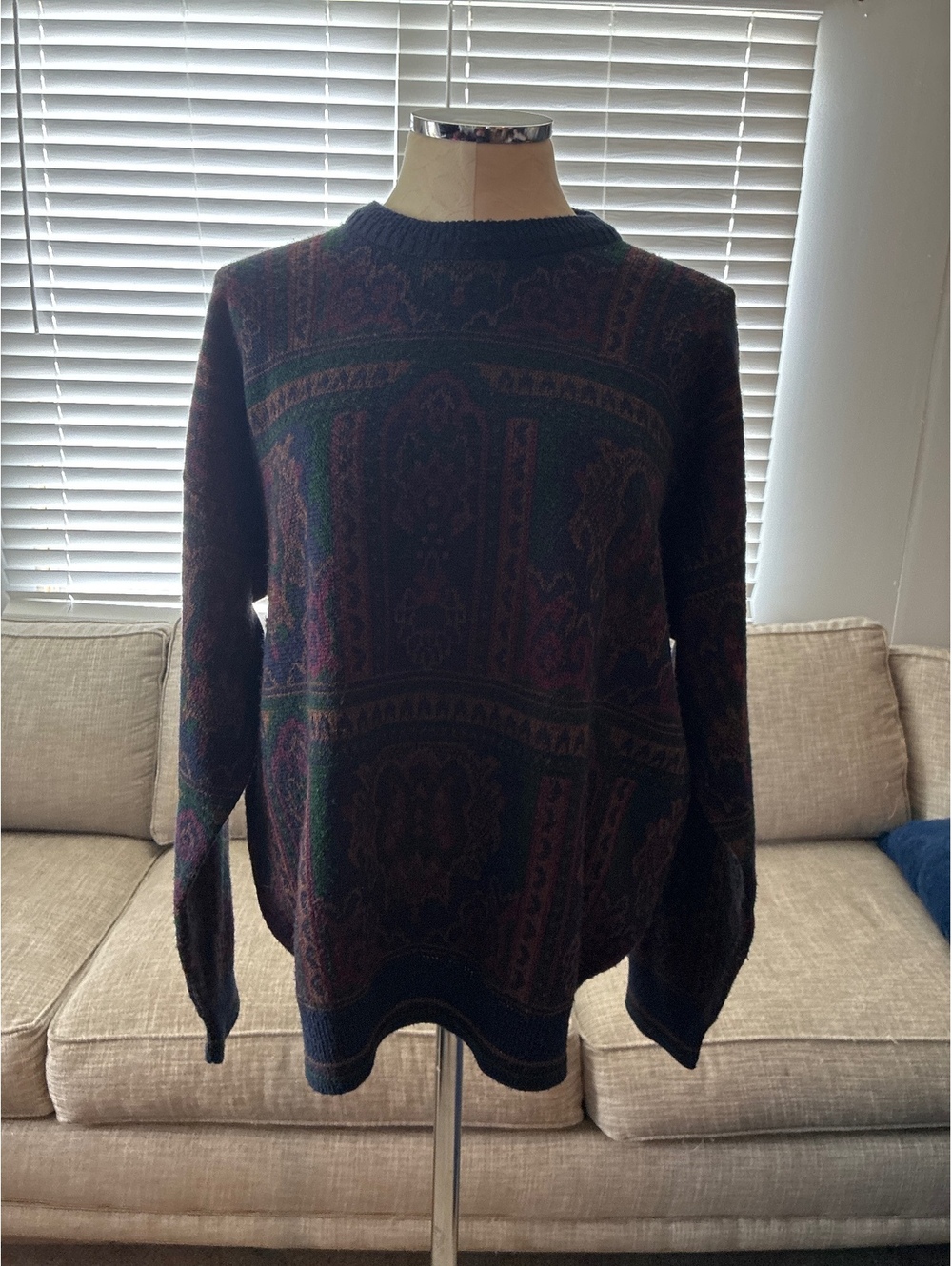 Vintage Navy Pattern Sweater Large Wool Blend Christmas Potomac Collection